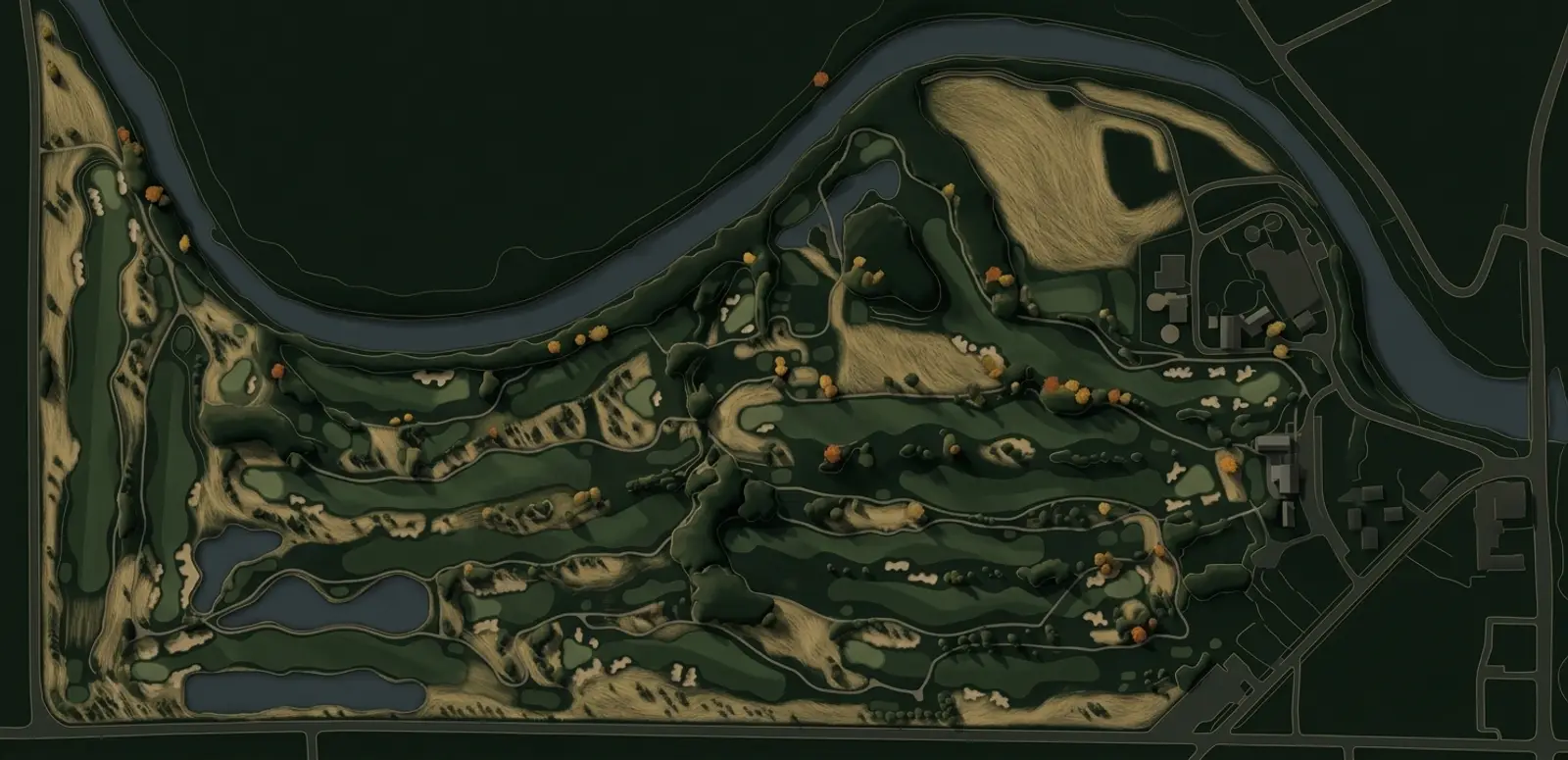 Illustrated map of all eighteen holes at The Fortress